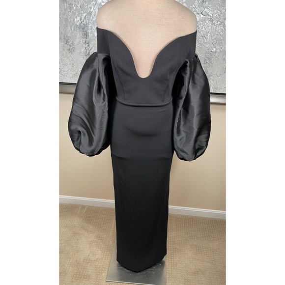 Solace London Mora Off the Shoulder Puff Sleeve Black Maxi Dress Size 4 - Picture 3 of 8